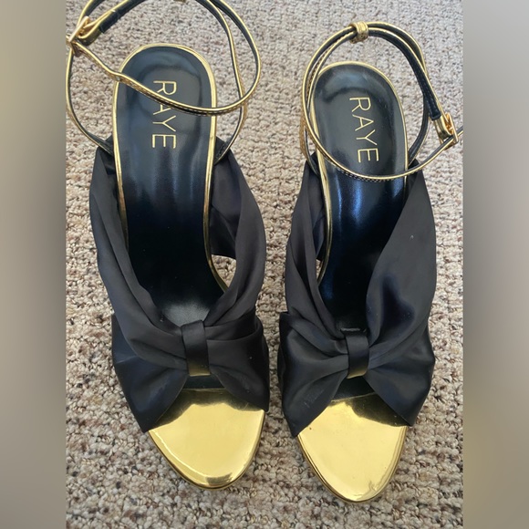 Raye Grace heels. Size 8.5. Never worn. Shiny Gold & black satin. - Picture 2 of 6